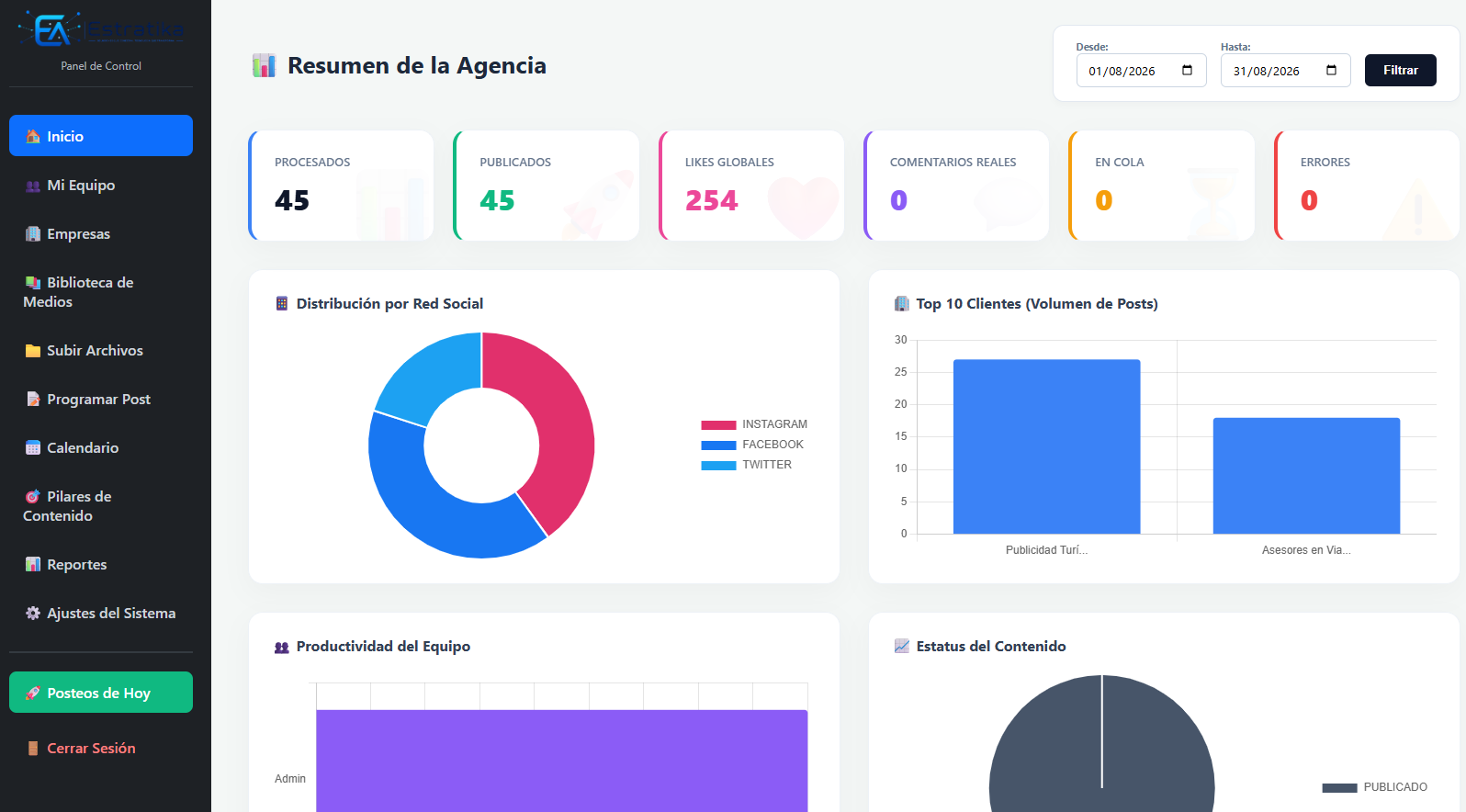 Interfaz de Hub para Agencias de Marketing